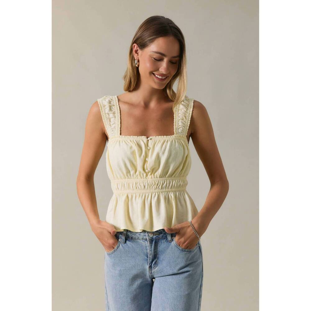 NEW SUNDAY EDITION rachel peplum top in butter yellow